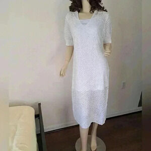 Steve Madden short sleeve open knit midi dress, ivory/white size large